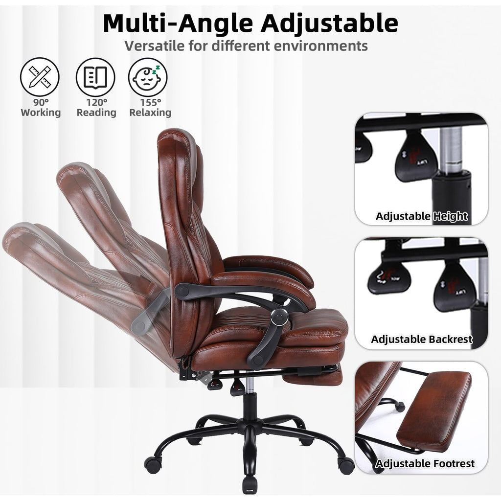 Big and Tall Ergonomic High Back PU Leather Reclining Office Chair with Footrest C513