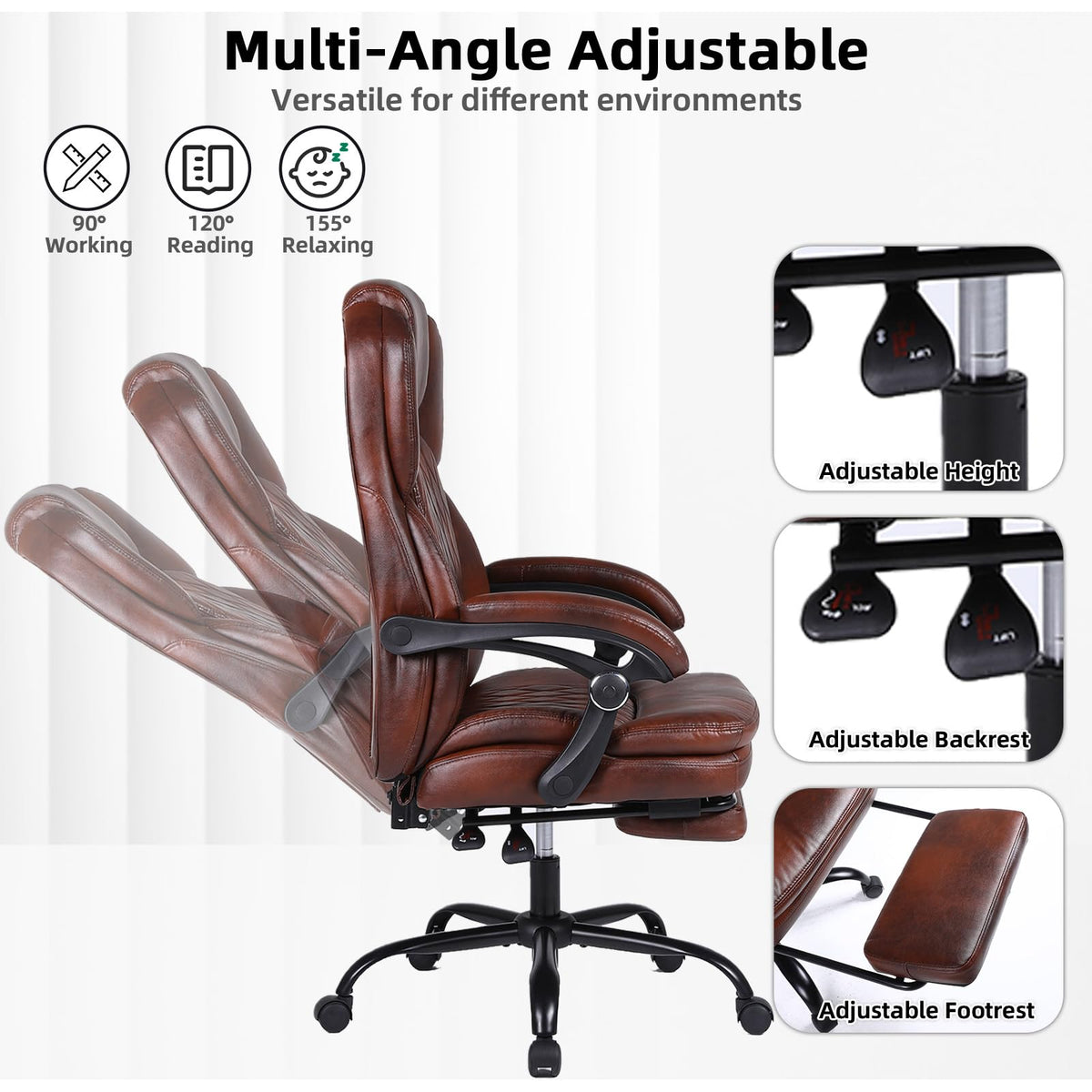 Big and Tall Ergonomic High Back PU Leather Reclining Office Chair with Footrest C513