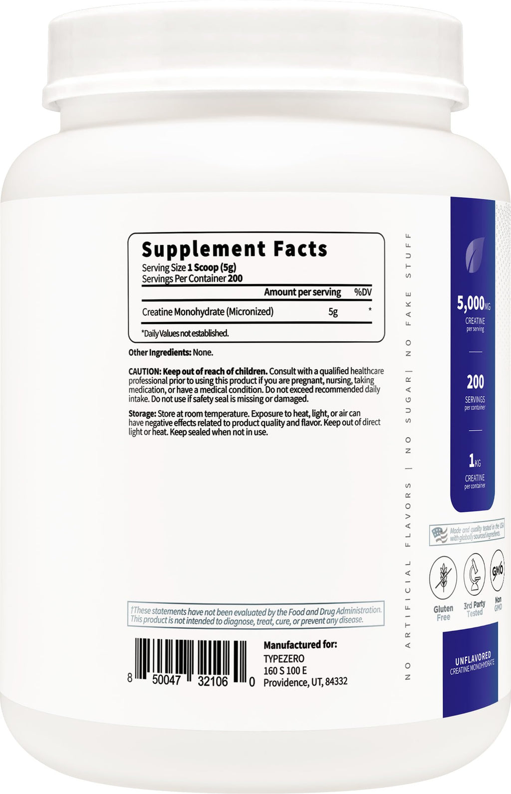 Unflavored Micronized Creatine Monohydrate 1 KG E428