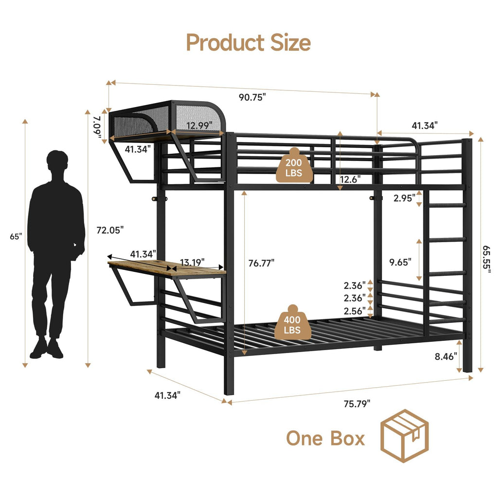 Twin Over Twin Metal Bunk Bed with Desk & Outlet L706