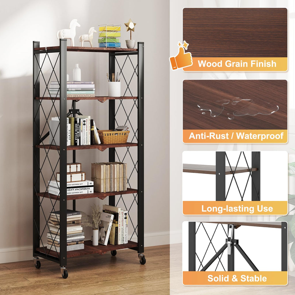 5-Tier Folding Storage Shelf with Woodgrain Finish V6246