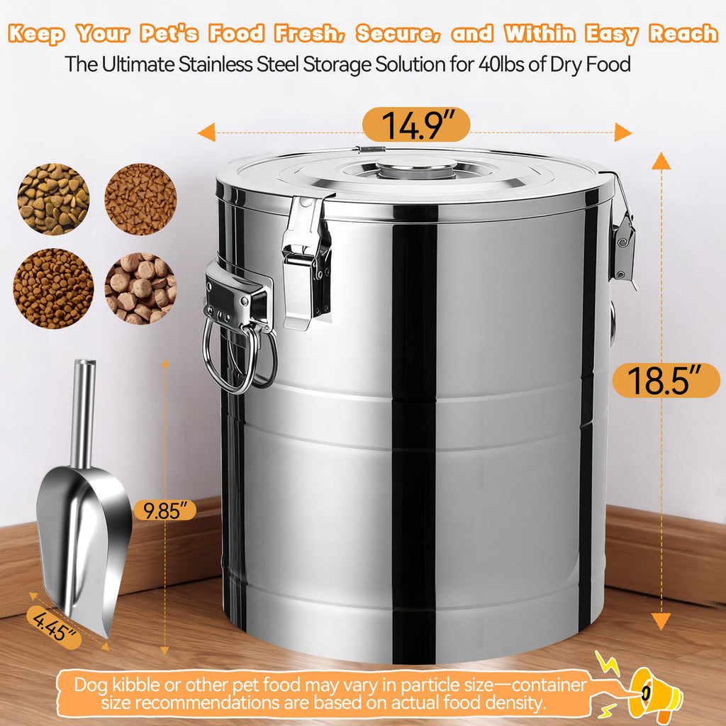 40lb Airtight Stainless Steel Dog Food Storage Container V135