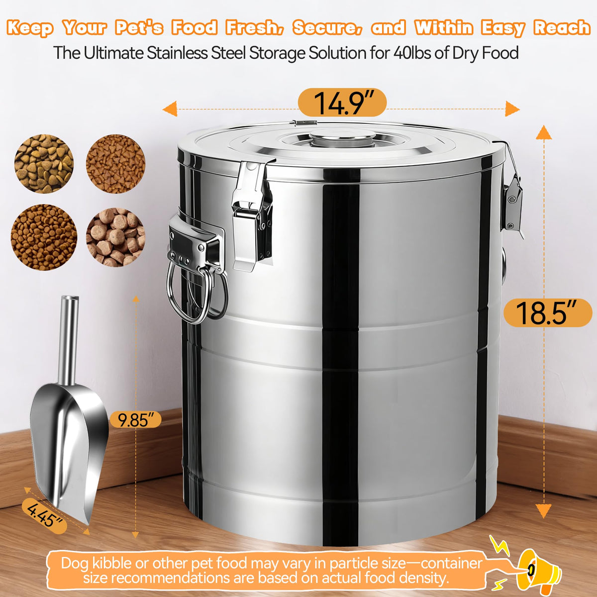 40lb Airtight Stainless Steel Dog Food Storage Container V135