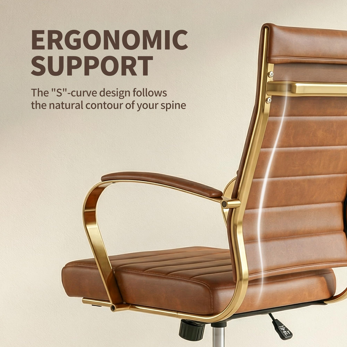 Gold Ergonomic Leather Office Chair W477560
