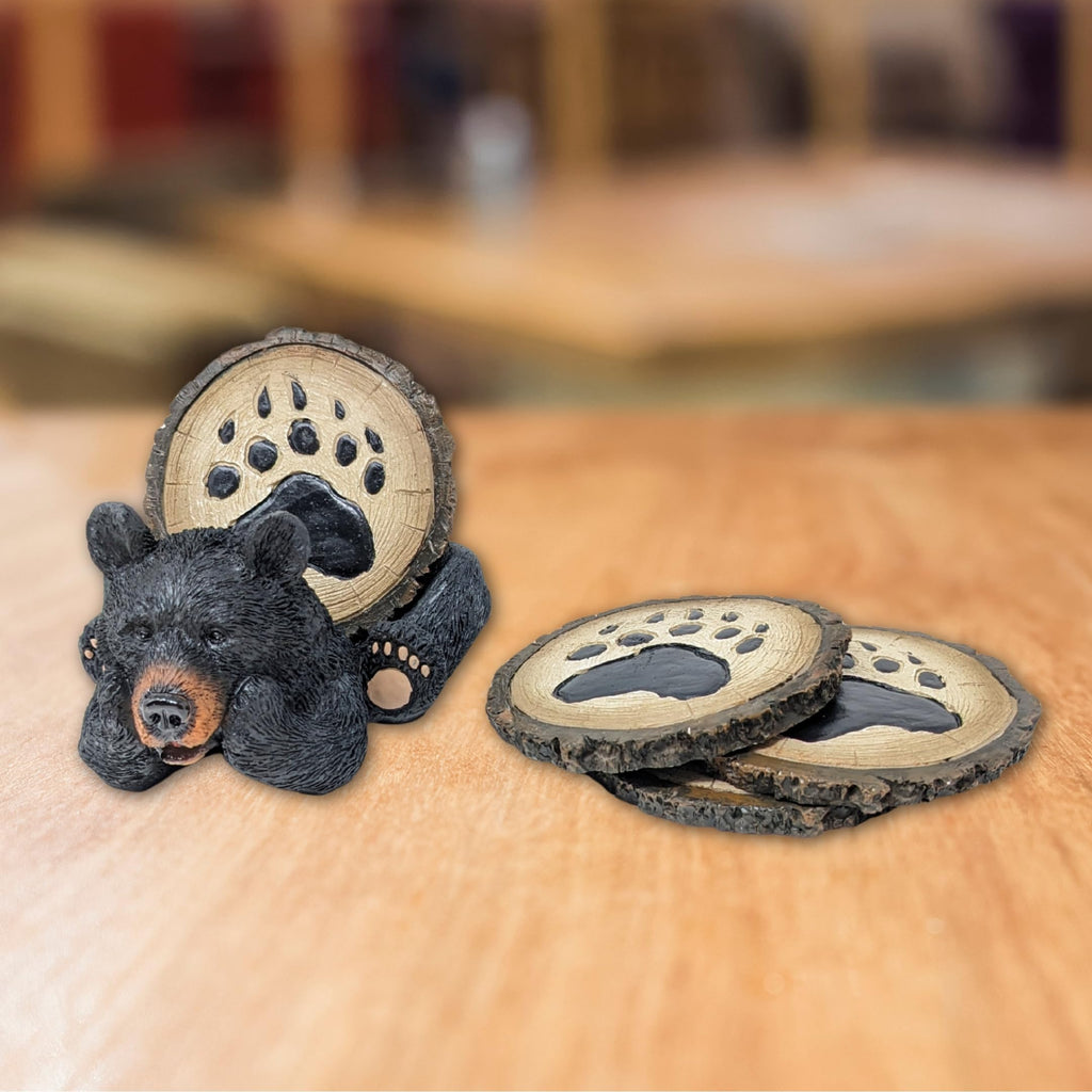 Resin Bear Coaster Set with 4 Coasters and Holder N6380