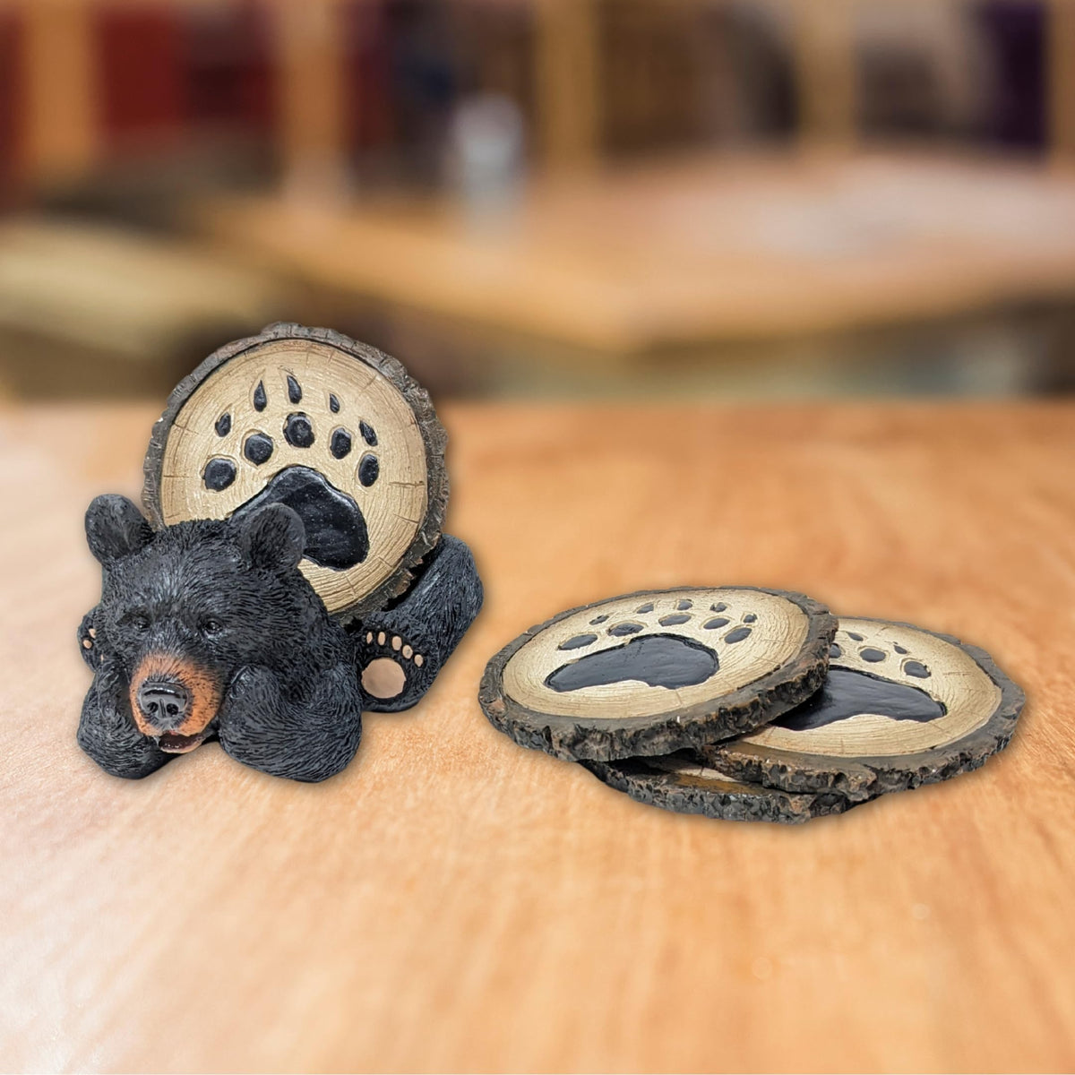Resin Bear Coaster Set with 4 Coasters and Holder N6380
