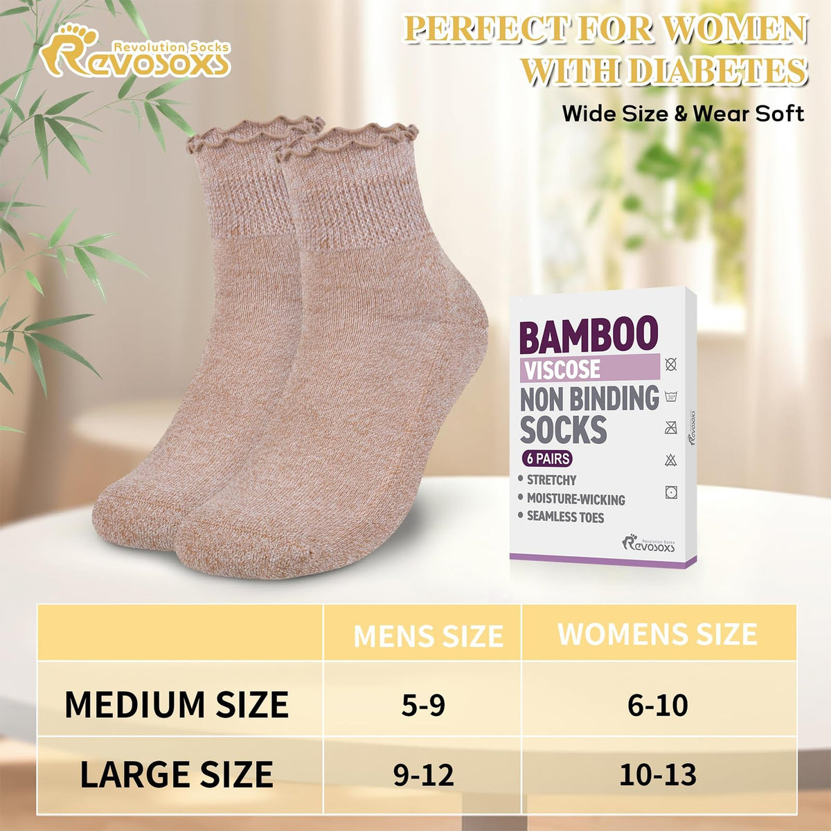 6 Pairs Non Binding Wide Seamless Diabetic Ankle Socks C5951