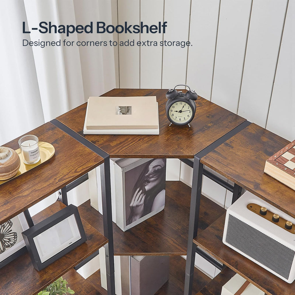 Industrial 5-Tier L-Shaped Corner Bookshelf K8350