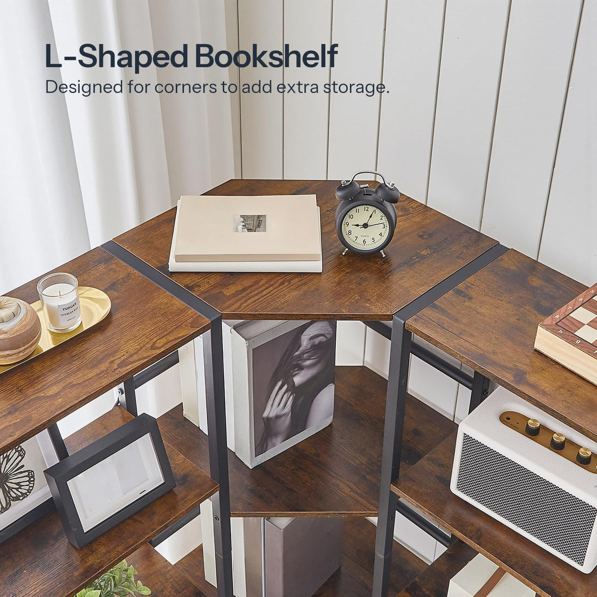Industrial 5-Tier L-Shaped Corner Bookshelf K8350