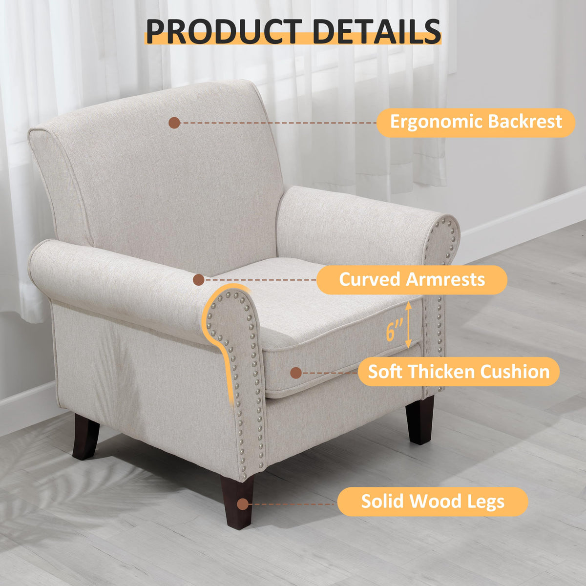Beige Mid-Century Modern Accent Chairs Set of 2 E81063
