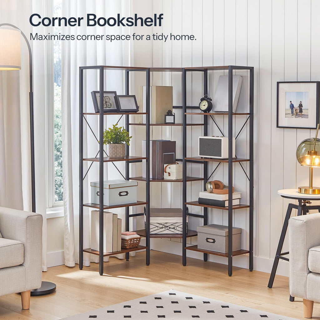 Industrial 5-Tier L-Shaped Corner Bookshelf K8350