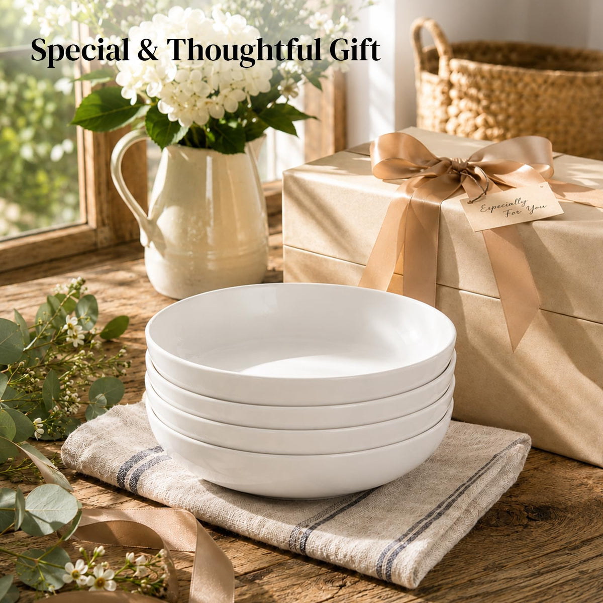9.75" 50 Ounces Ceramic Pasta Bowls Set of 4 White J140