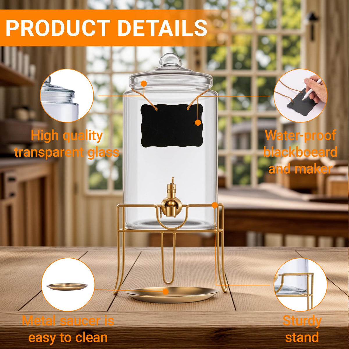 1 Gallon Glass Drink Dispenser with Stand K5235