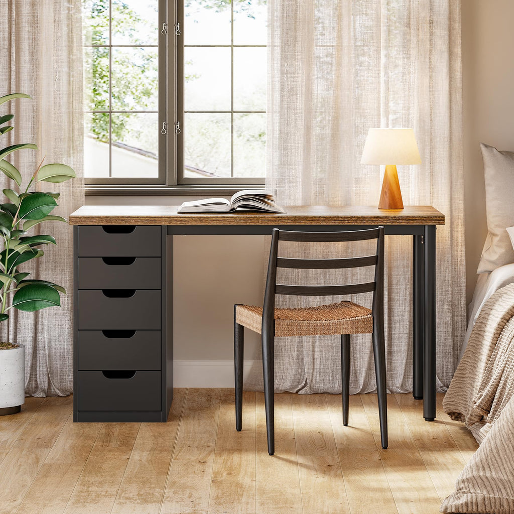 47 Inch Computer Desk with 5 Drawers Metal Frame Y433
