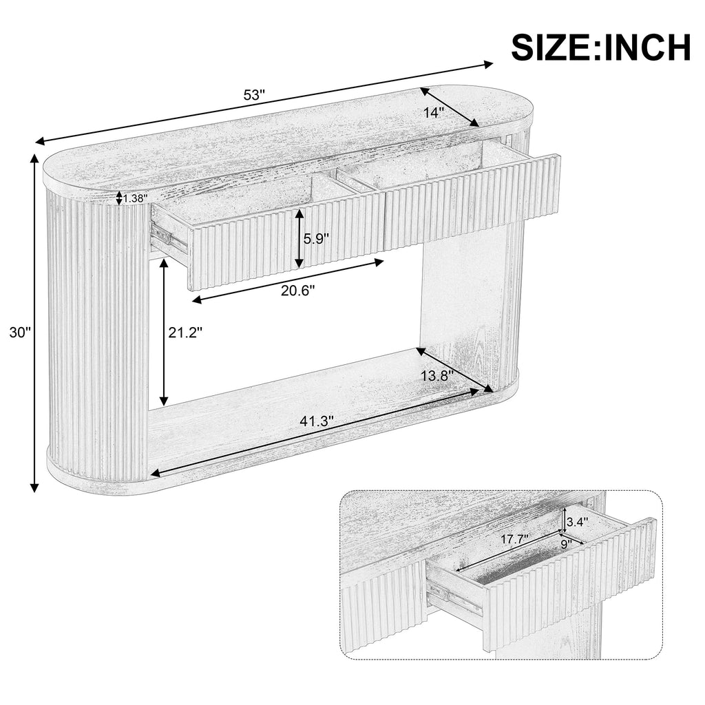 Fluted Console Table 2 Drawers Wood Natural G415