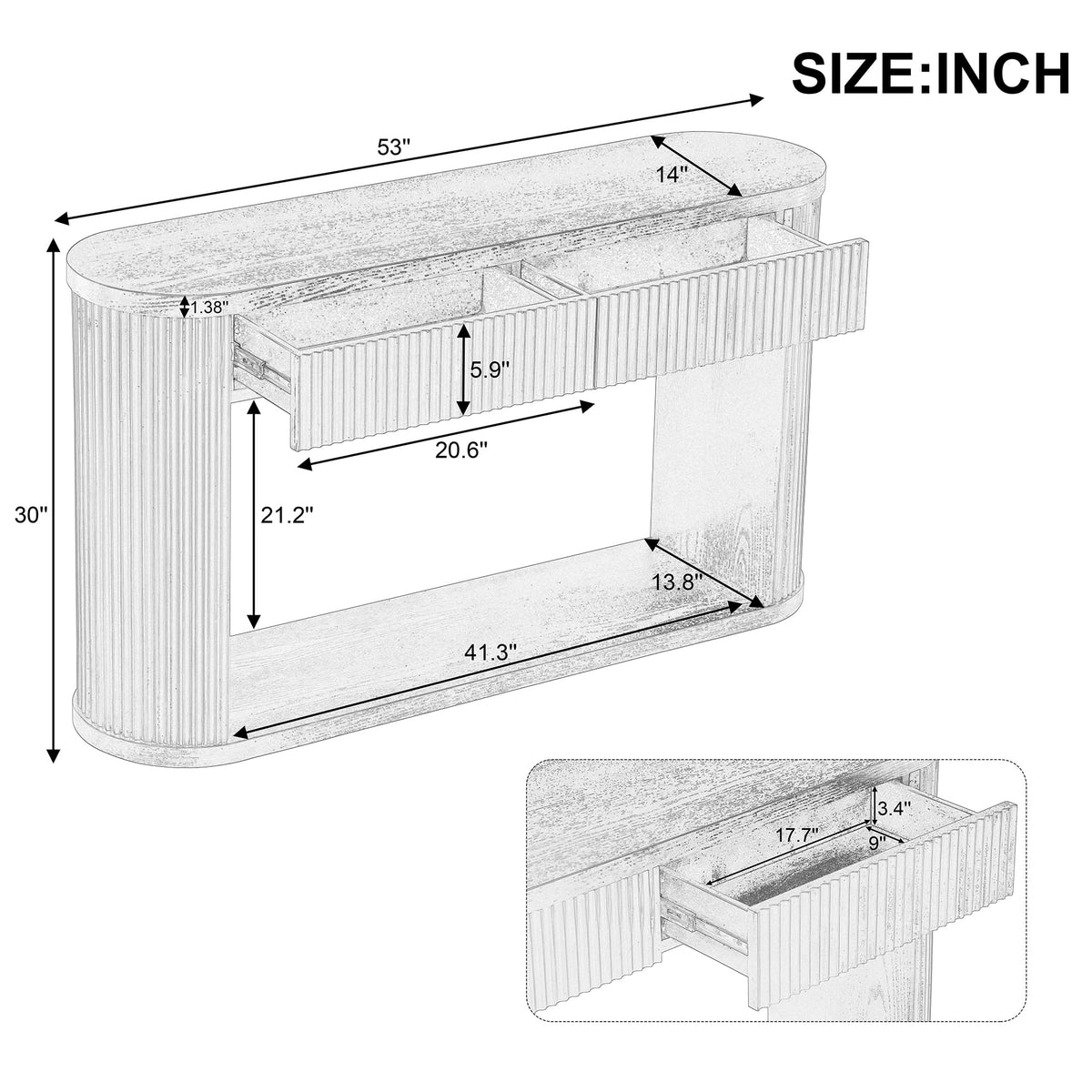 Fluted Console Table 2 Drawers Wood Natural G415