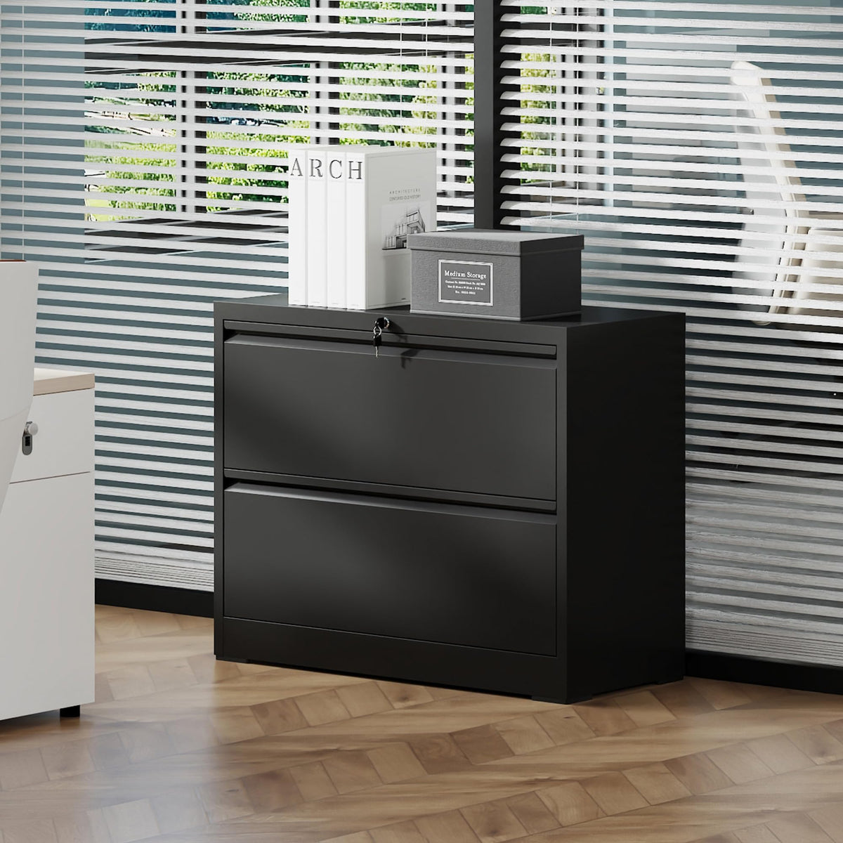 2 Drawer Black Metal File Cabinet with Lock D123