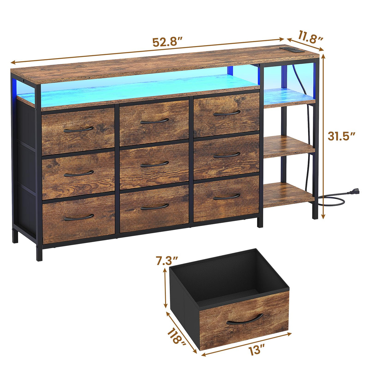 LED TV Stand Dresser with 9 Drawers F9185