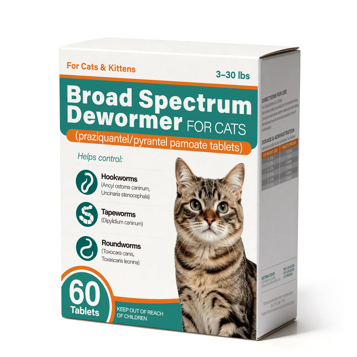 Broad Spectrum Cat Dewormer Tablets 60 Count H4467