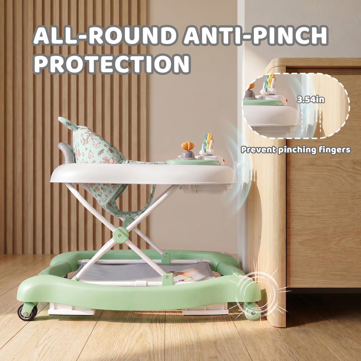 Foldable Baby Walker with Wheels, Music and Lights (Green) Q609759
