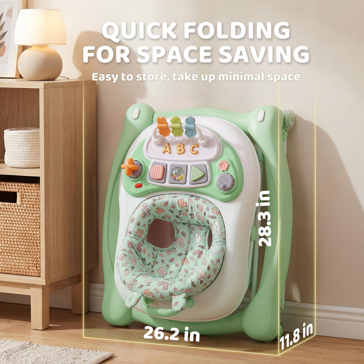 Foldable Baby Walker with Wheels, Music and Lights (Green) Q609759