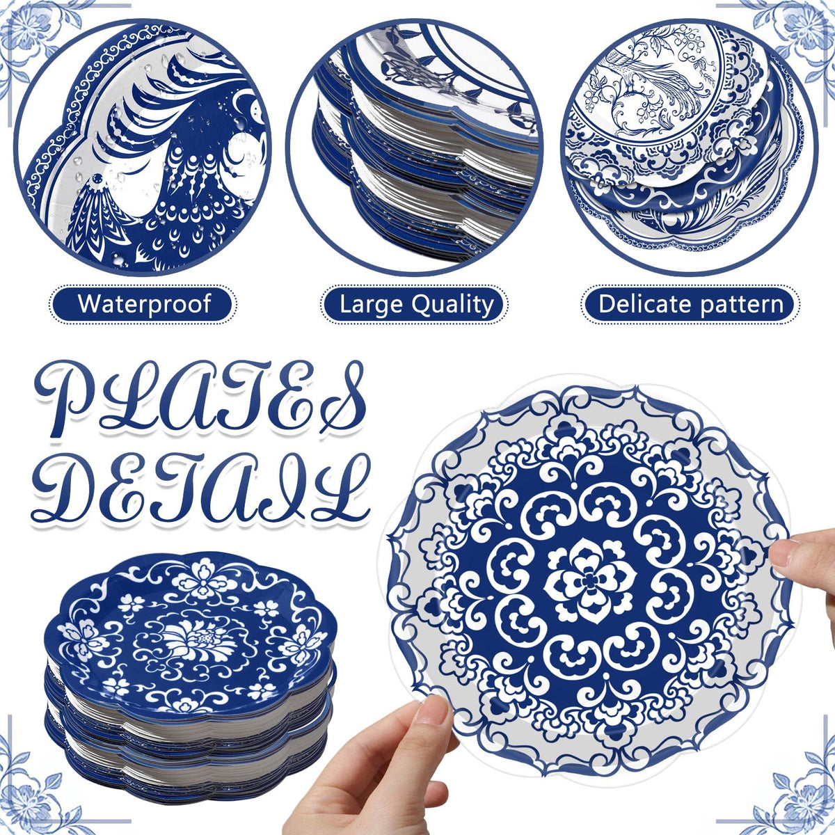 120 Pieces 7 Inch Blue Floral Paper Plates A9489