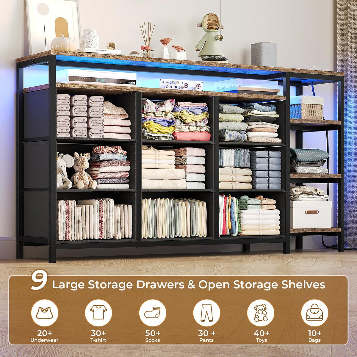 LED TV Stand Dresser with 9 Drawers F9185
