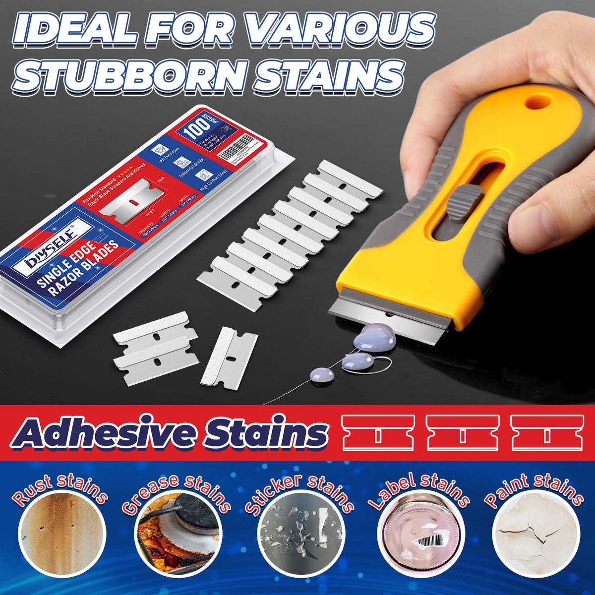 Single Edge Razor Blades, 100 Blades, High Carbon Steel N1617