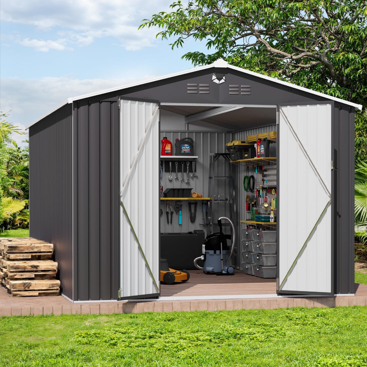 10x14 Metal Storage Shed with Lockable Doors L2187