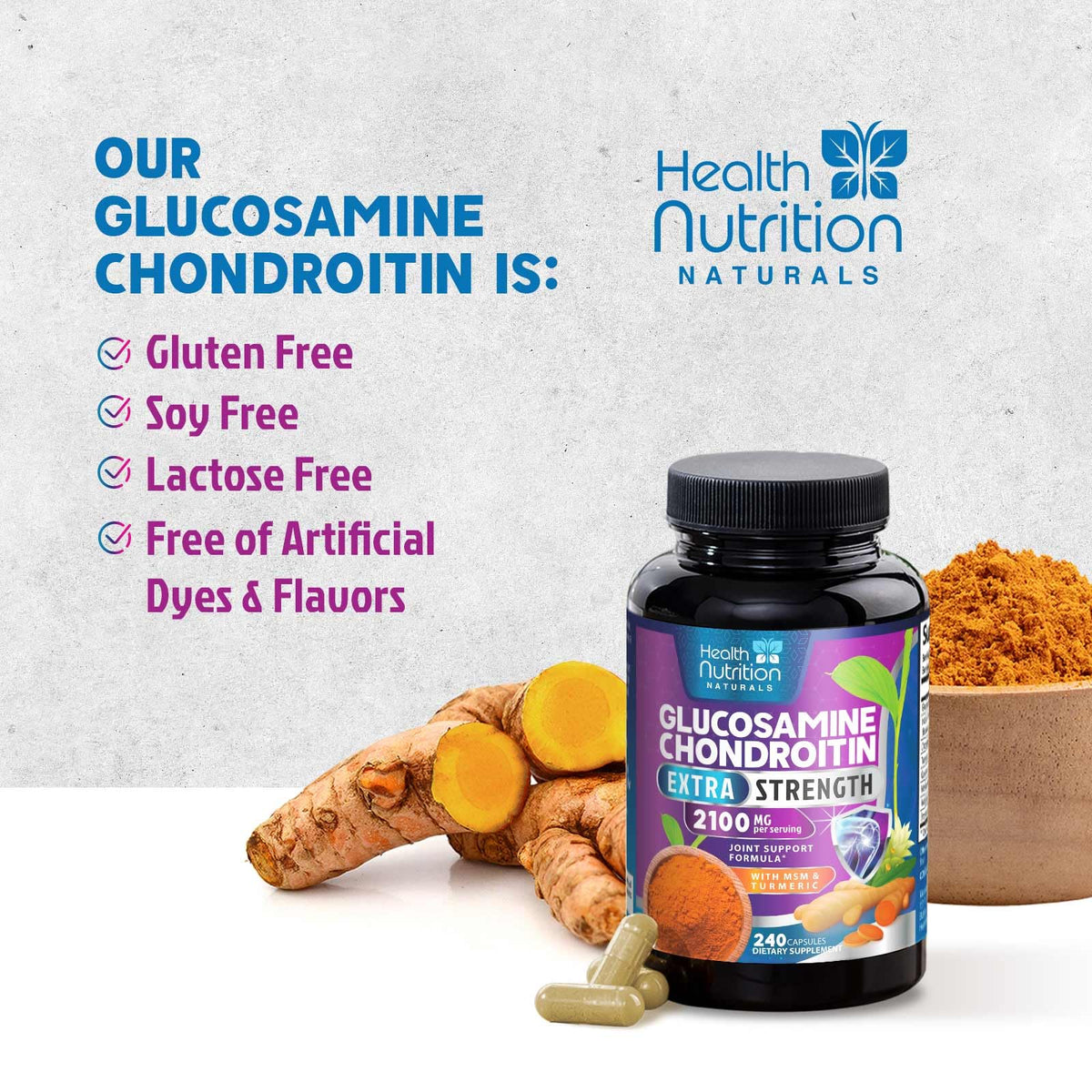 Glucosamine Chondroitin MSM Turmeric Boswellia 60 Capsules W4460