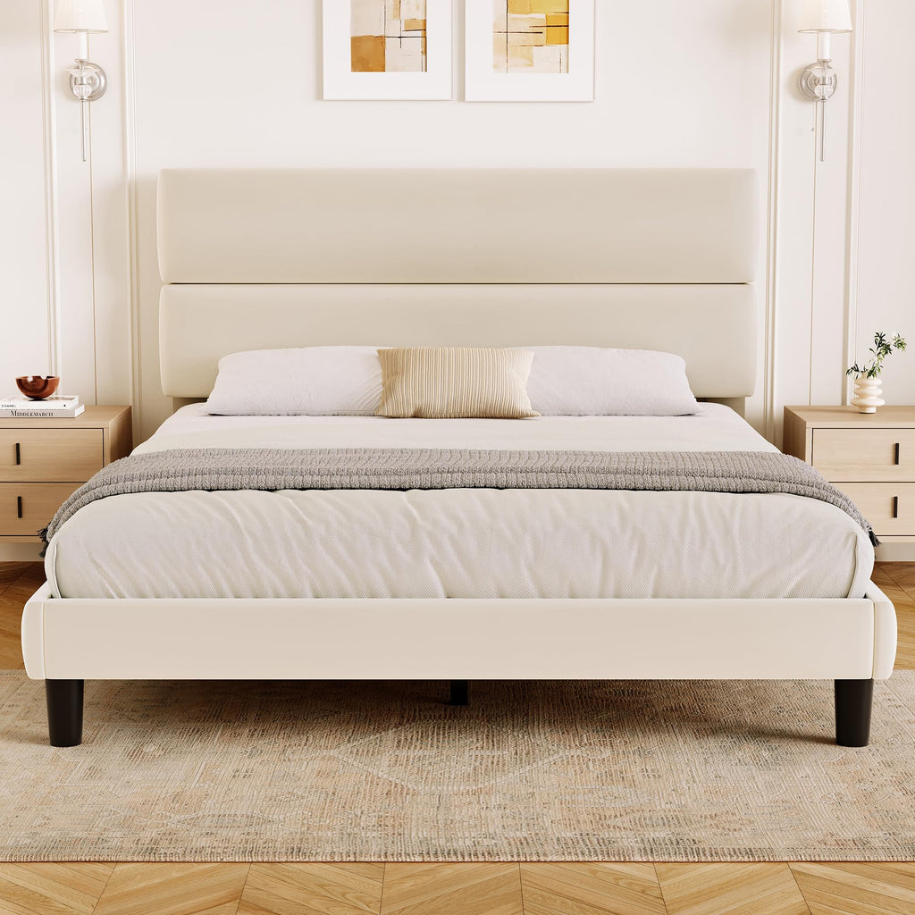 Queen Size Velvet Upholstered Platform Bed Frame A99749