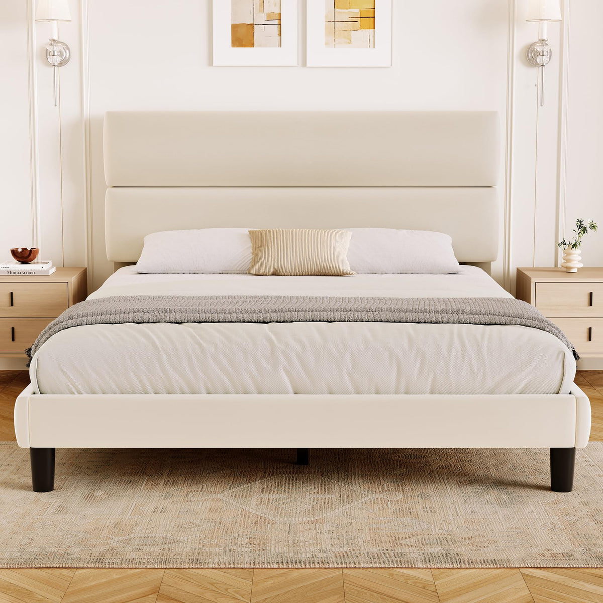 Queen Size Velvet Upholstered Platform Bed Frame A99749