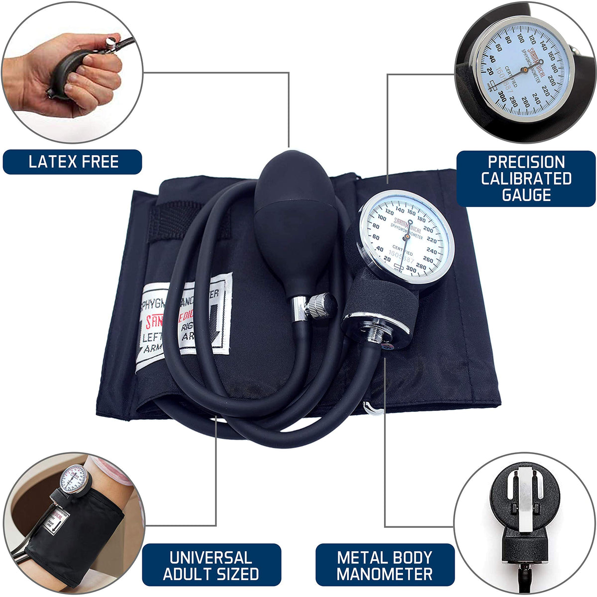 Manual Blood Pressure Cuff Adult Aneroid Sphygmomanometer H34615