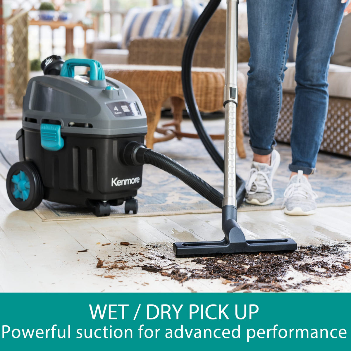 Wet Dry Canister Vacuum Cleaner 4 Gallon 5 Peak HP with Washable HEPA Filter I90474