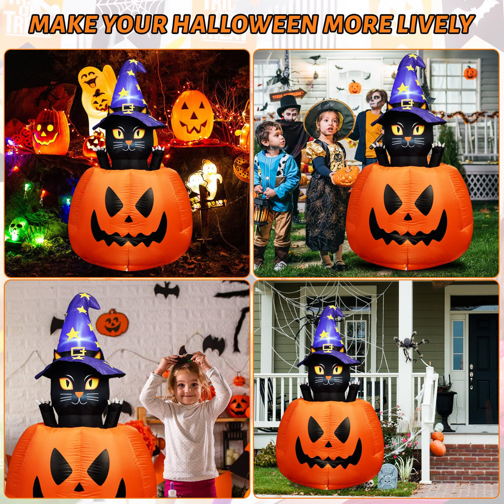 Halloween Inflatable Animated Witch Cat in Pumpkin A27916