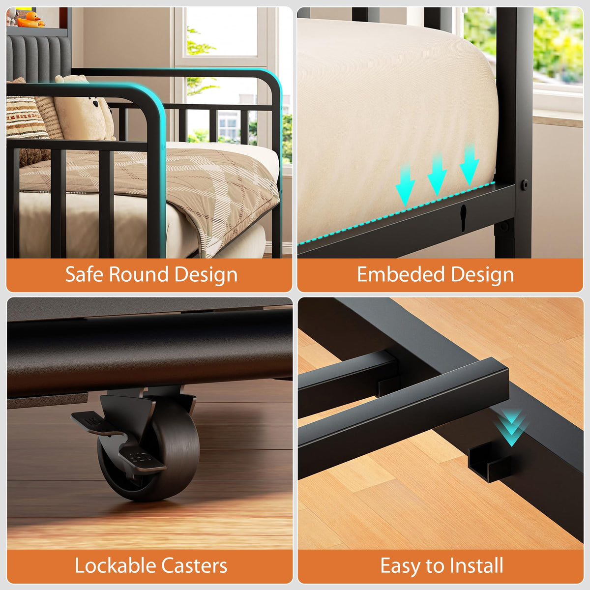 Brown Metal Daybed with Trundle and Storage Headboard L39481