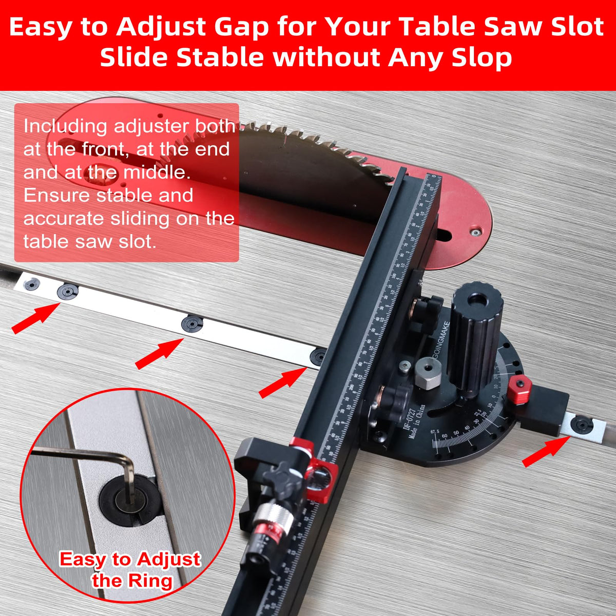 Table Saw Miter Gauge with Extendable Fence and Flip Stop D725331