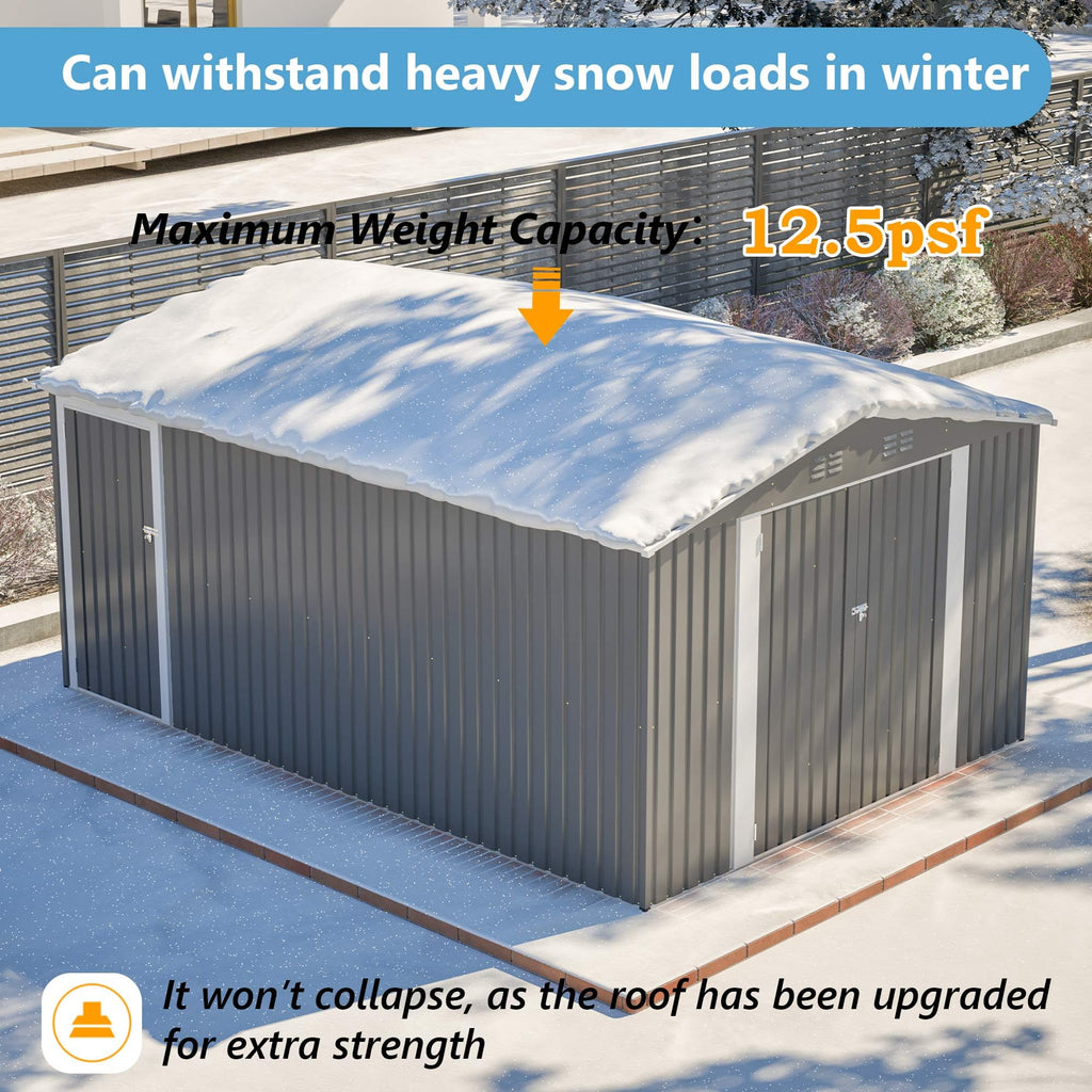 10x14 FT Light Gray Metal Storage Shed I8921