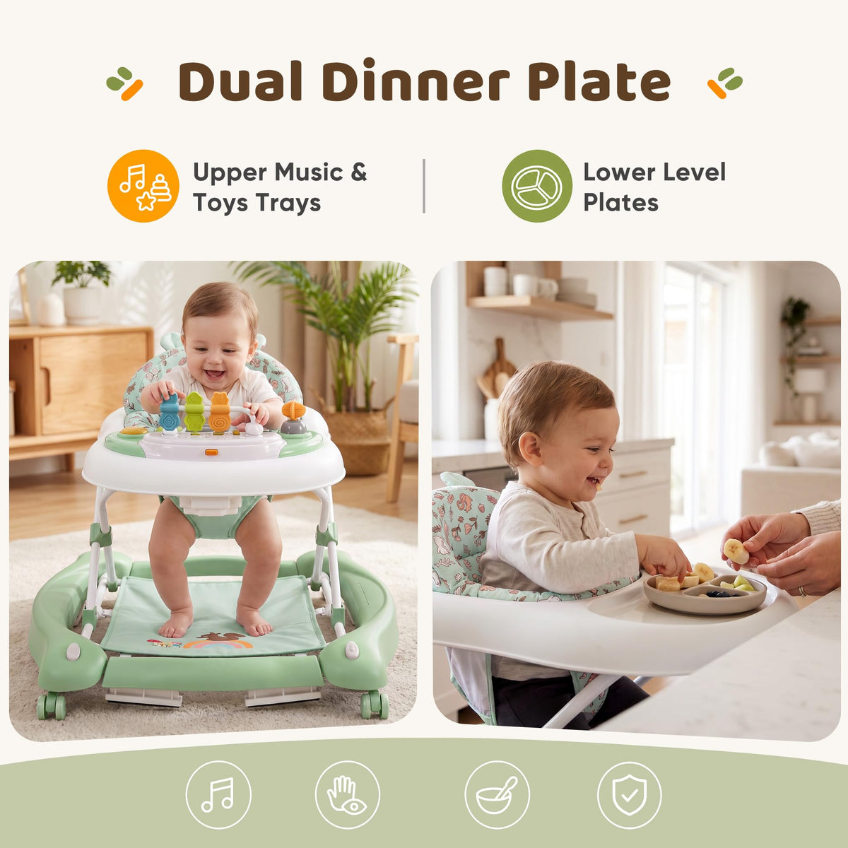 Foldable Baby Walker with Wheels, Music and Lights (Green) Q609759