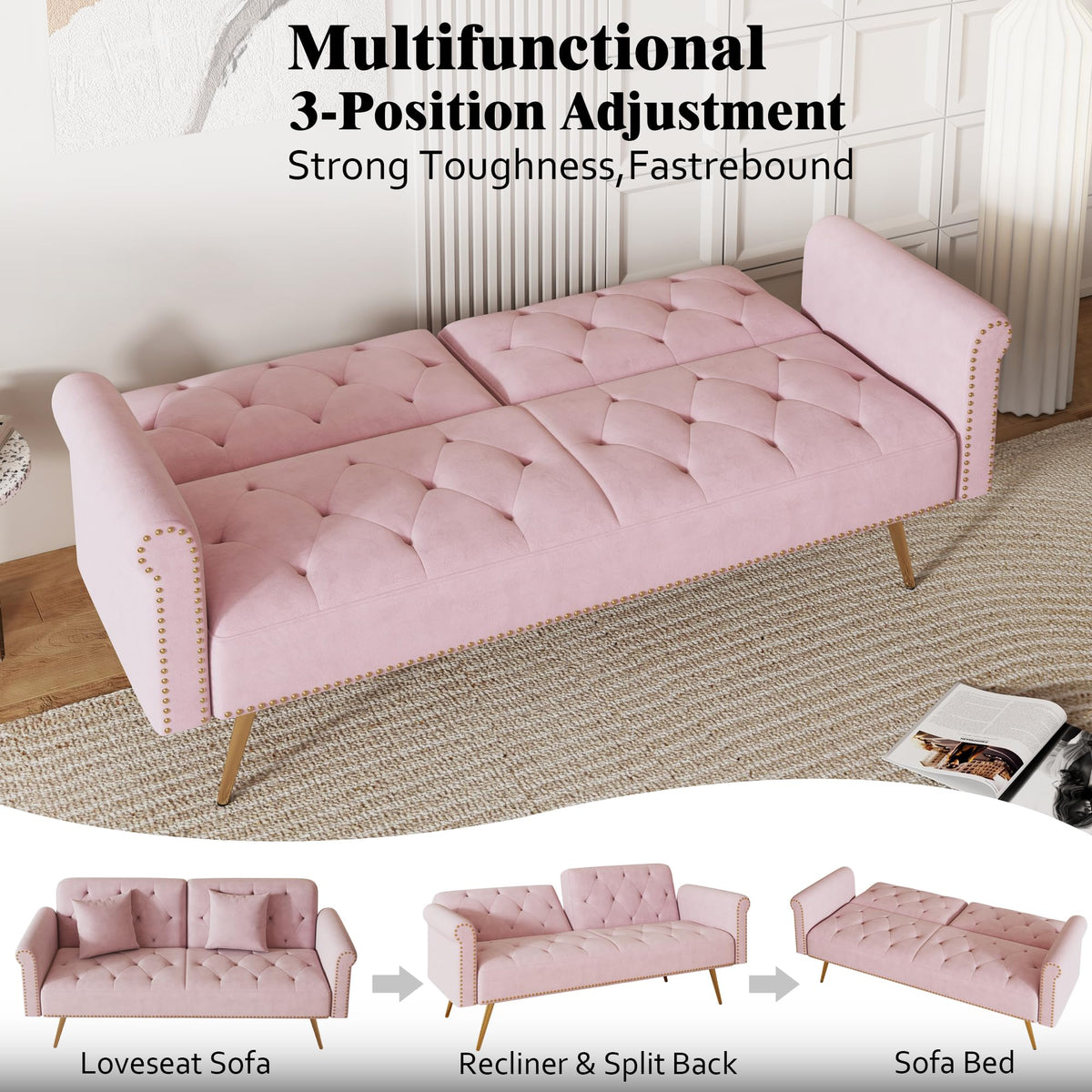 Pink Velvet Futon Sofa Bed F5552