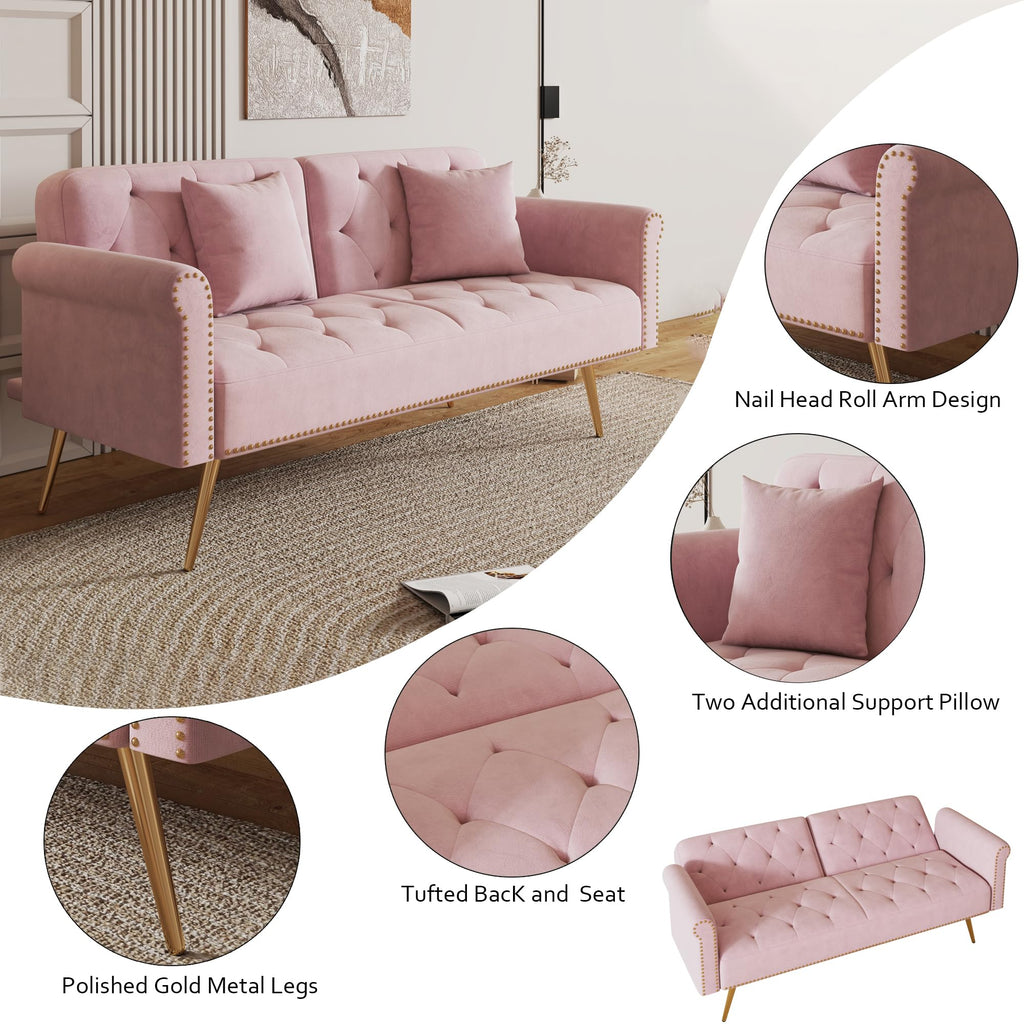 Pink Velvet Futon Sofa Bed F5552