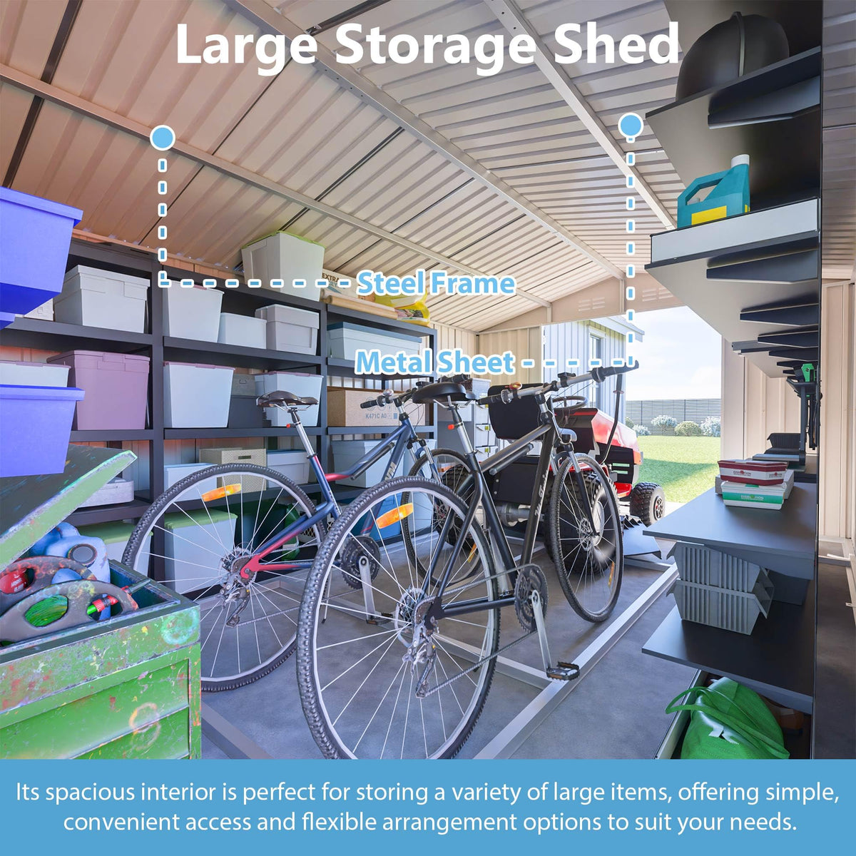 10x14 FT Light Gray Metal Storage Shed I8921