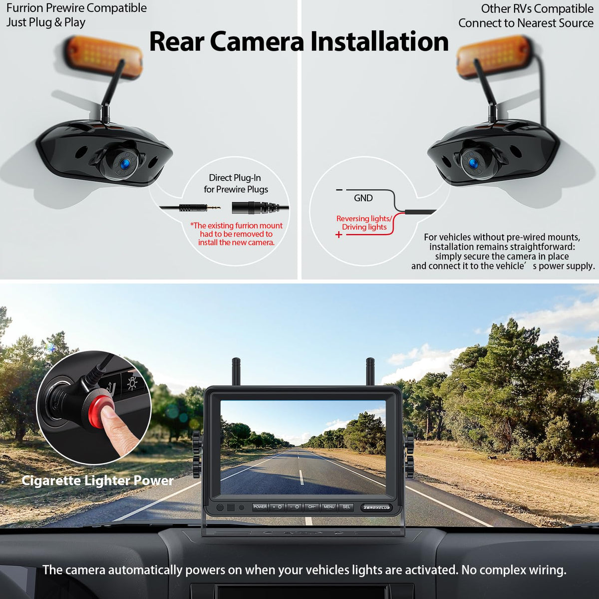 1080P 7" Wireless RV Backup Camera System with DVR Monitor Y60499