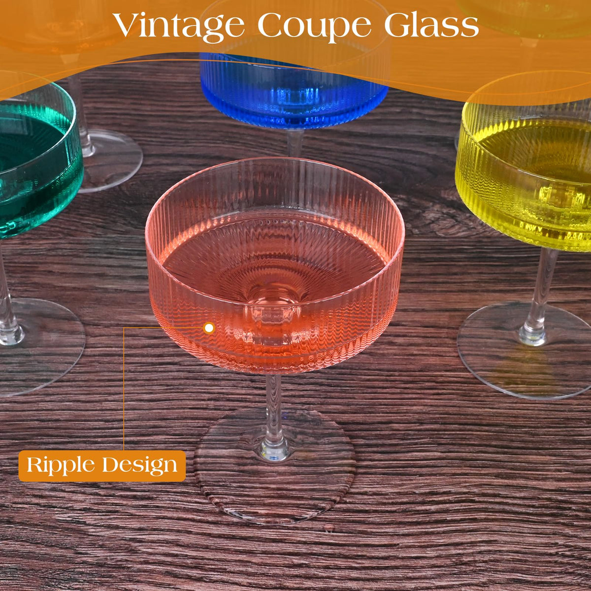 Ribbed Coupe Glasses Set of 6 Crystal Handmade 10Oz M71956