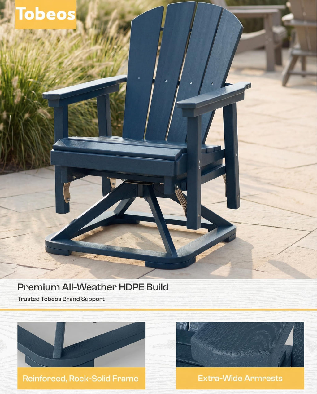 HDPE Oversized Swivel Glider Rocking Chair Set of 2 Navy Blue A140431
