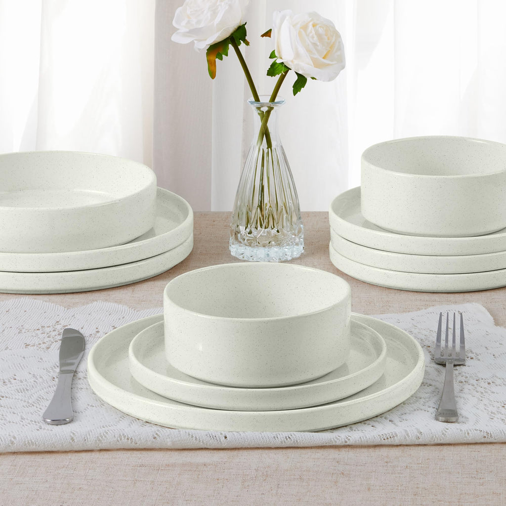 24-Piece Stoneware Dinnerware Set, Speckled White T95006