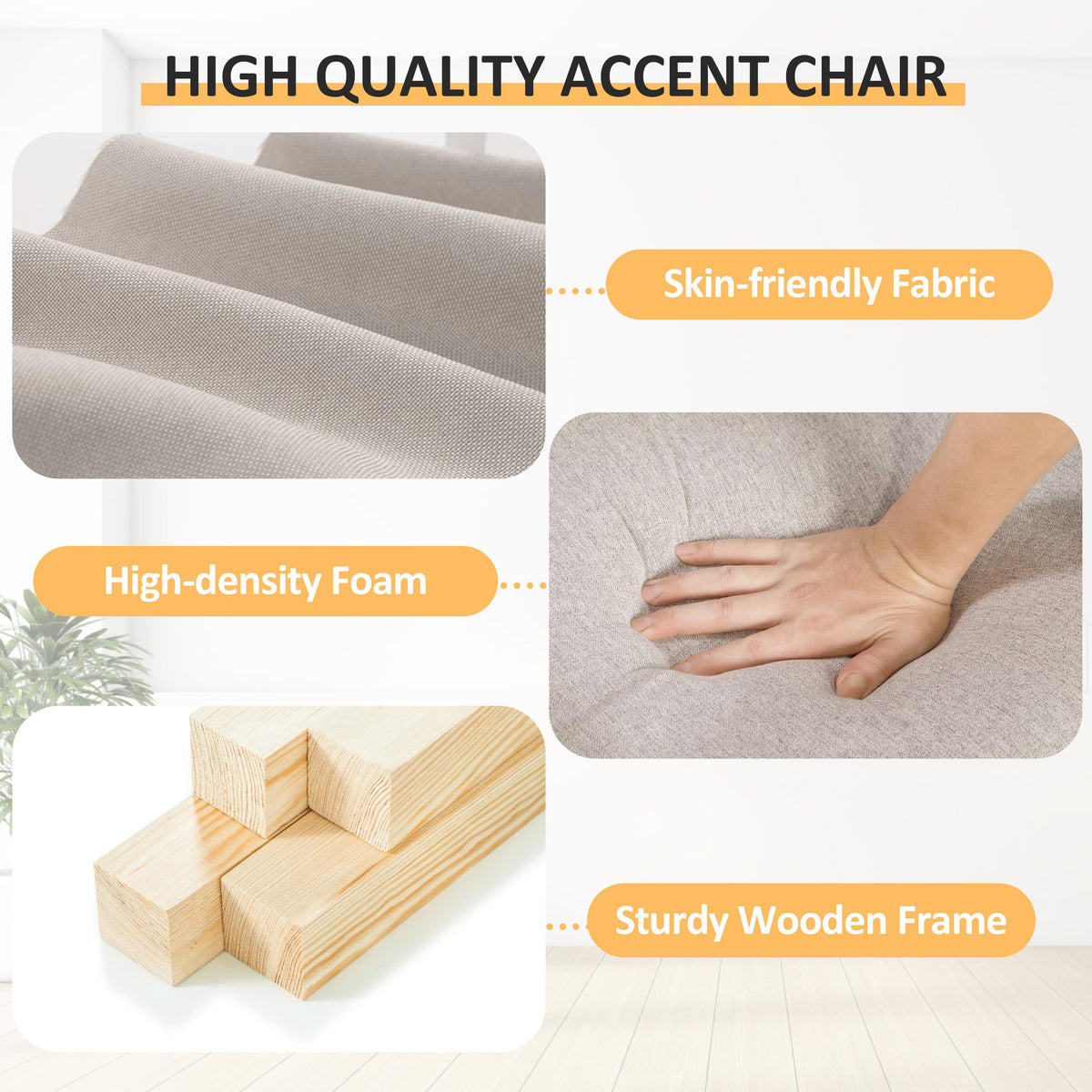 Beige Mid-Century Modern Accent Chairs Set of 2 E81063
