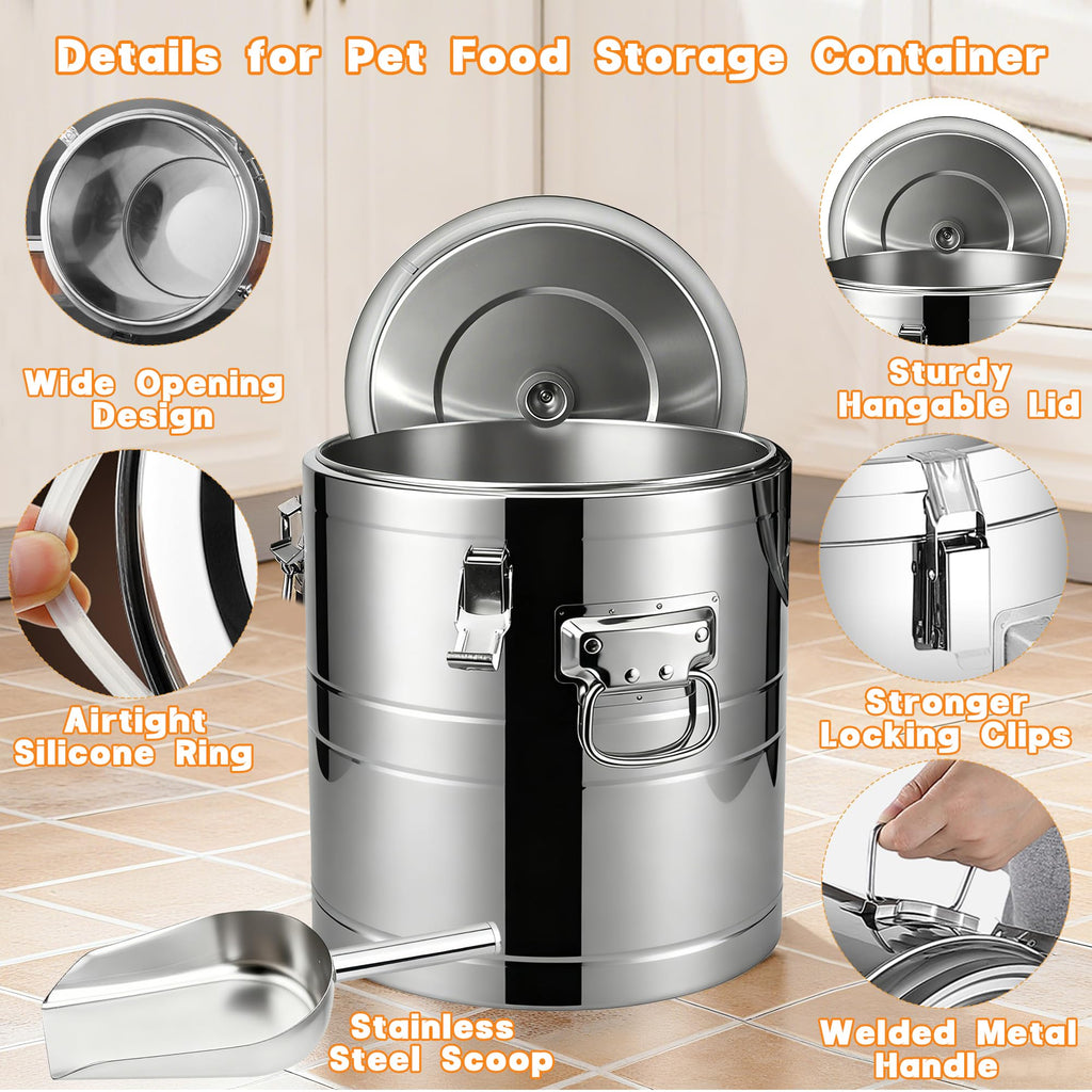 40lb Airtight Stainless Steel Dog Food Storage Container V135