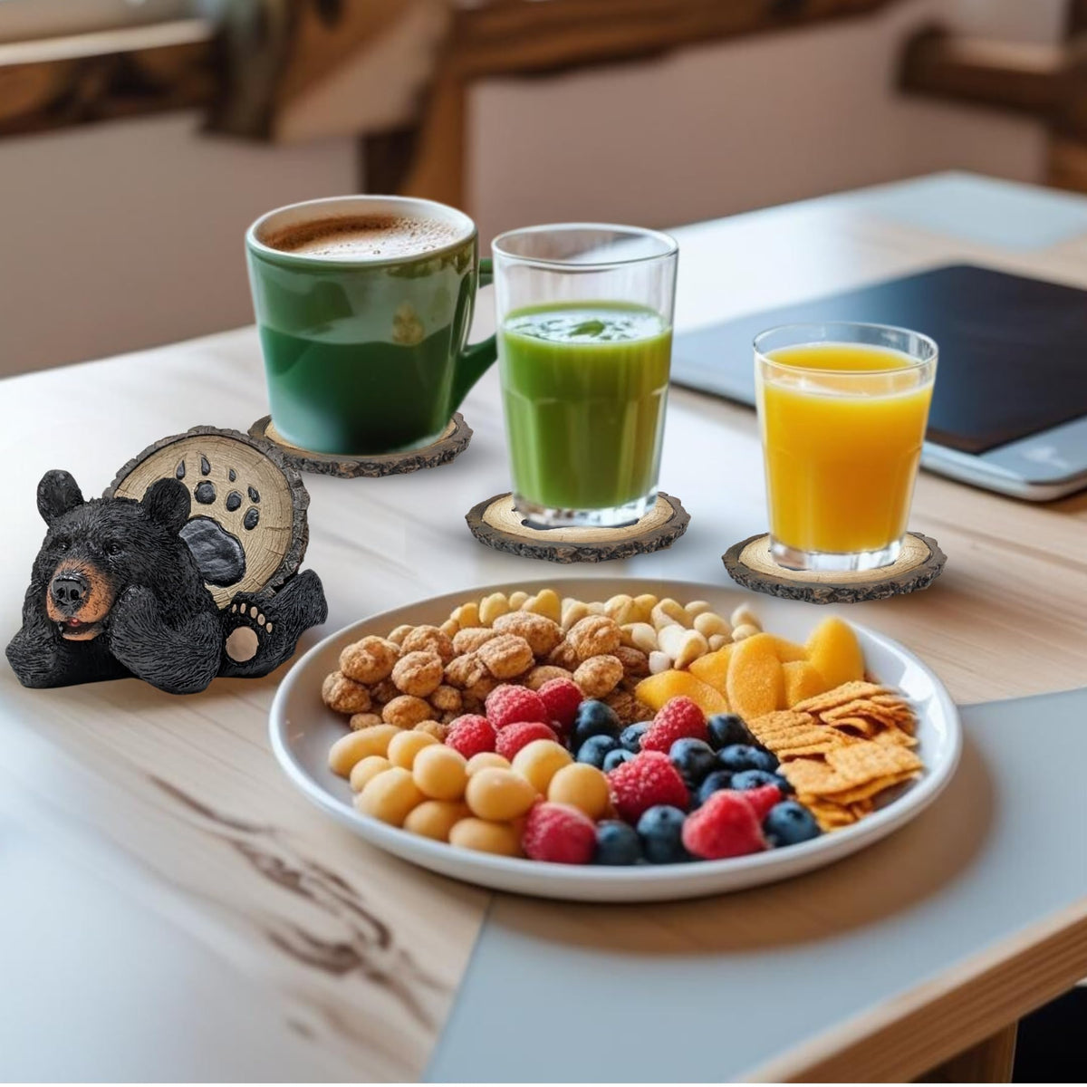 Resin Bear Coaster Set with 4 Coasters and Holder N6380