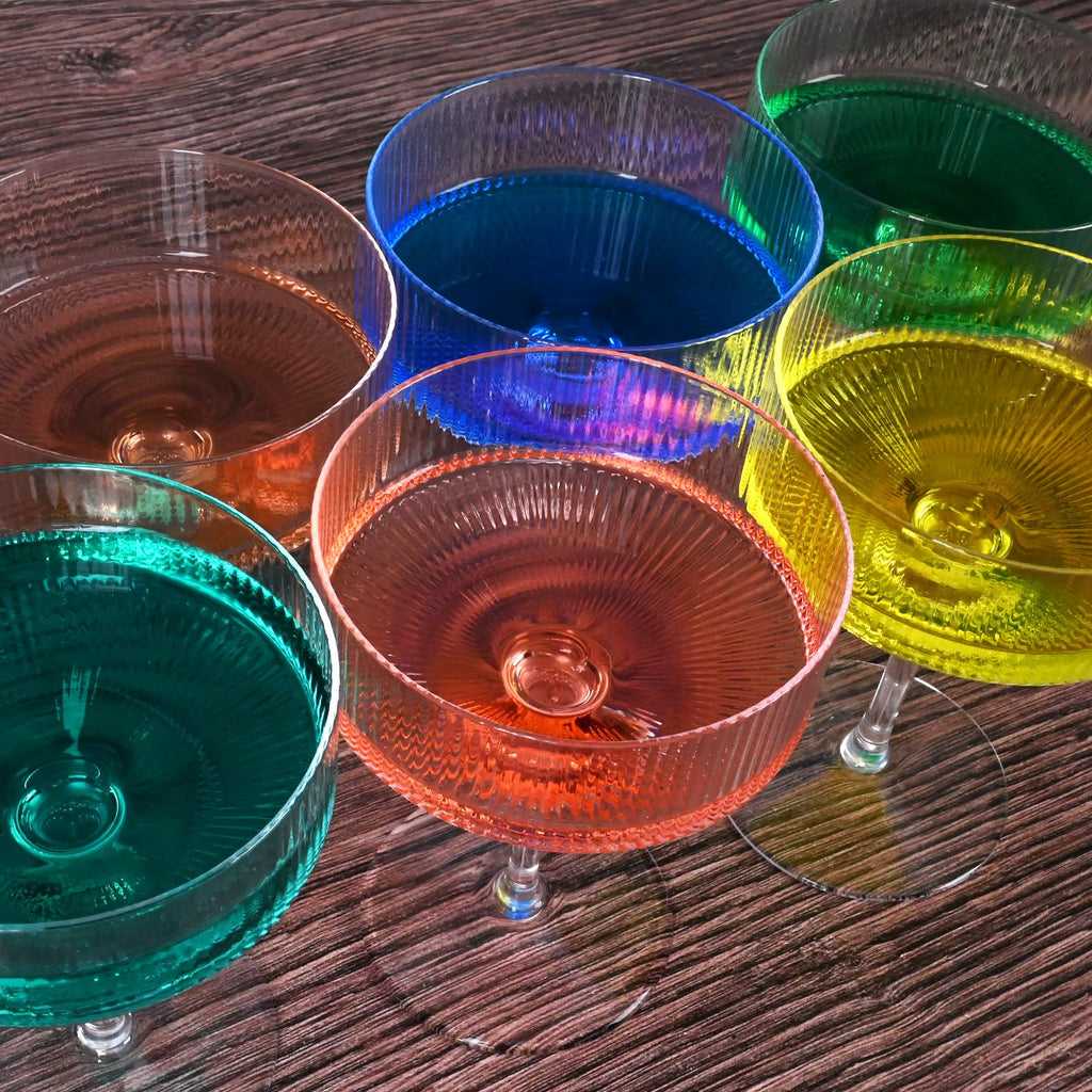 Ribbed Coupe Glasses Set of 6 Crystal Handmade 10Oz M71956